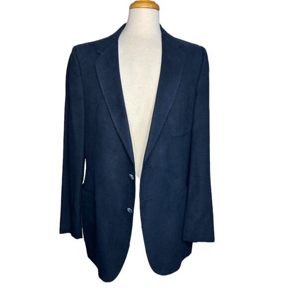 Lanvin Vintage Men's Blazer Feather Suede Single Breast 44L Chest Navy Blue - Picture 9 of 13